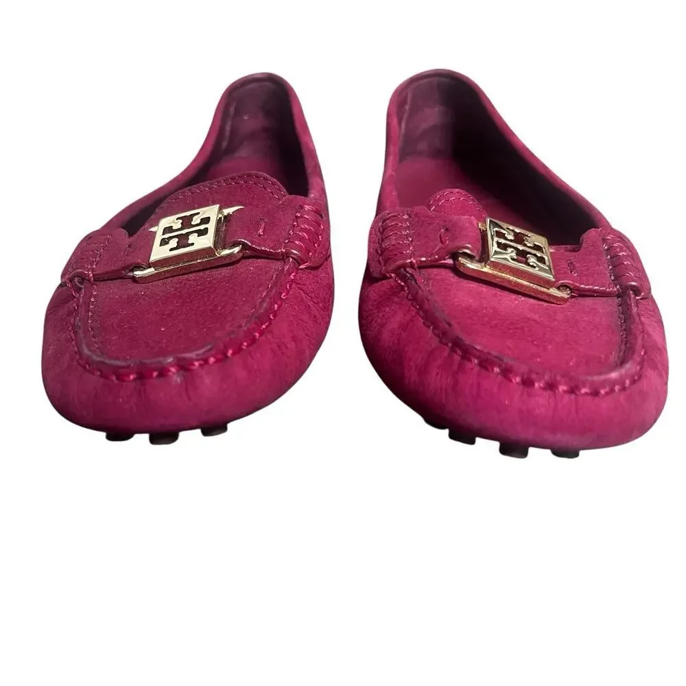 Tory Burch Cranberry Red Kendrick Driver Loafers Size 7 .5 Flats Leather